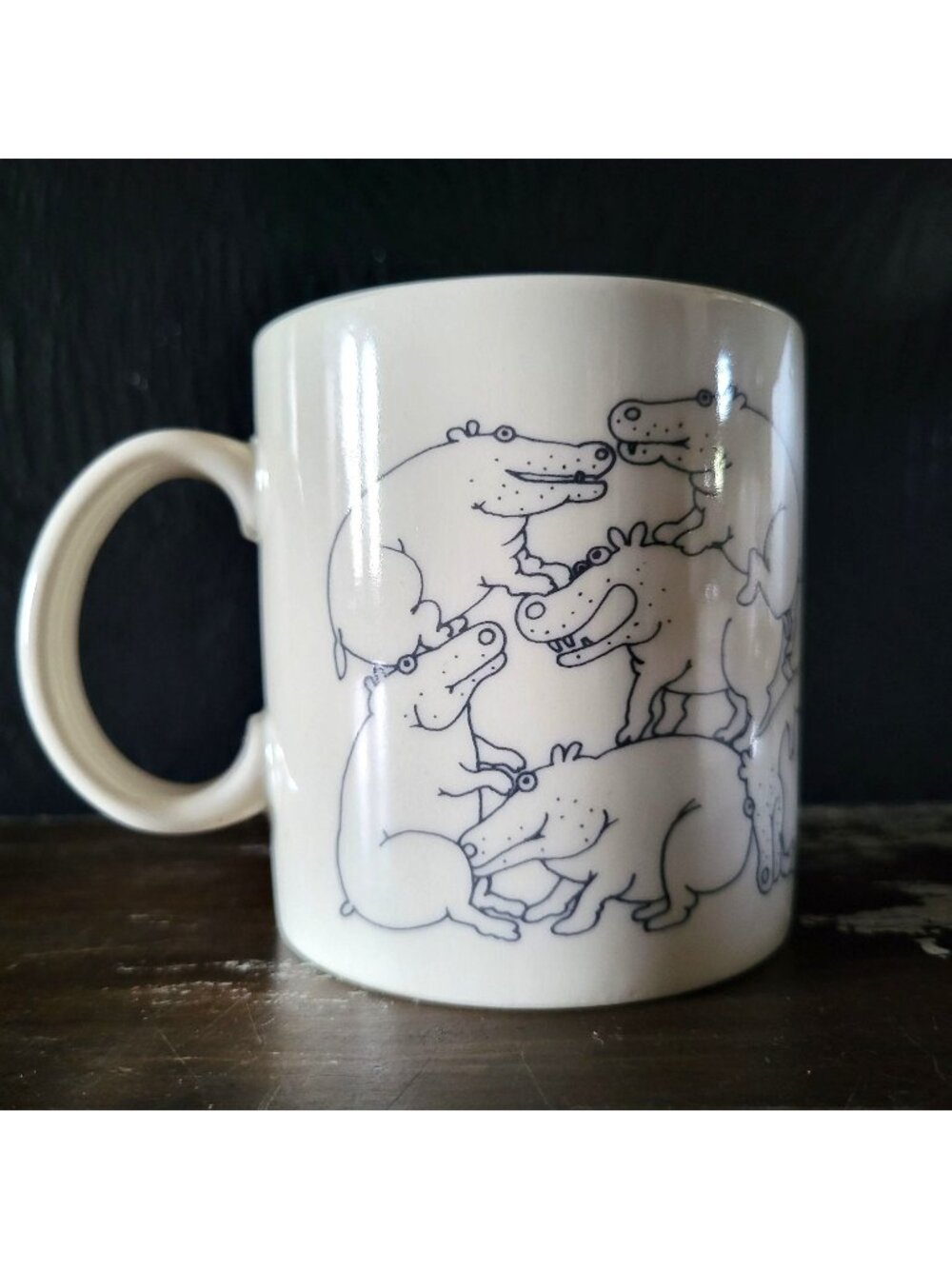 Taylor & Ng Naughty Hippos Mug White & Black Vintage 1970s Coffee Cup *Read
